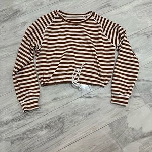 Brown White striped top